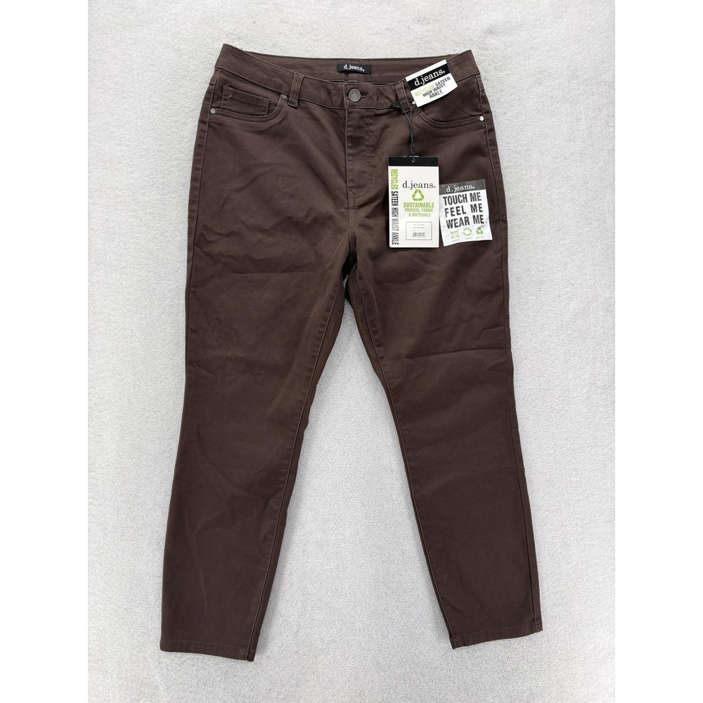 D Jeans Recycled Sateen Ankle Jeans Womens 14 Brown Wash High Waist Stretch NWT